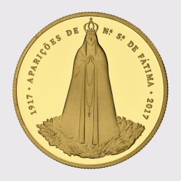 Moeda Centenario Aparições de Fátima Ouro - Anverso Moeda Centenario Aparições de Fátima Ouro - Anverso