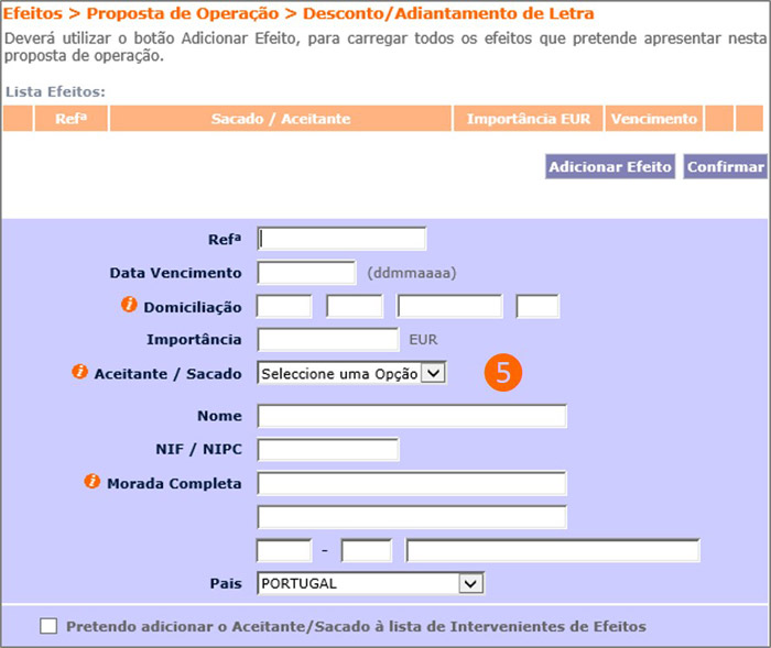 Ecrã Adicionar Efeitos