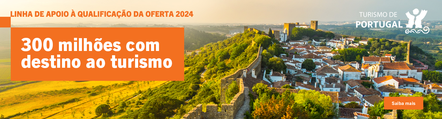 Info: Paisagem com o castelo de Óbidos e a vila fortificada de Óbidos para representar a Linha de apoio à qualificação da oferta 2024 - Turismo de Portugal
