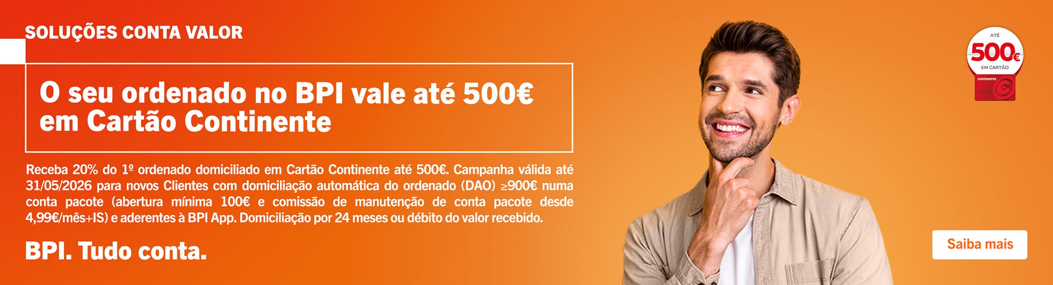 Info: O seu ordenado no BPI vale até 500€ em Cartão Continente.