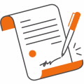 Ilustração de um documento com uma caneta a escrever.
