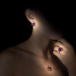 Conjunto Magia Ouro Rosa e Ametista