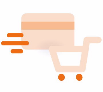 Icon que representa o cashbak do Programa de Benefícios. Icon de um cartão BPI e um carrinho de compras.